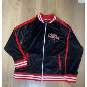 Blizzard Bay Merry Christmas Santa Velour Zip Jacket Sz L Ugly Sweater Holidays